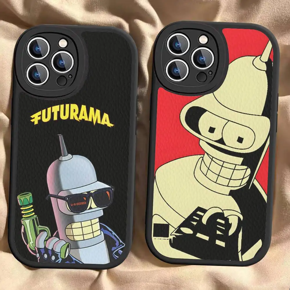 Cartoon Leuke B-Bender Telefoonhoesje voor IPhone 16 15 14 13 12 11 Pro Max Plus Mini Lederen Cover
