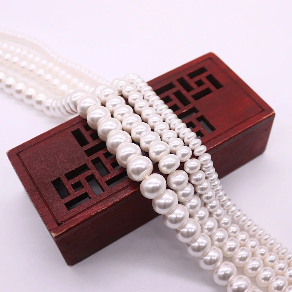 3-10mm White Glass Imitation Pearl Abacus Beads Fashion Women's Necklace Bracelet Handmade Jewelry Accessories 1 Strand/pack