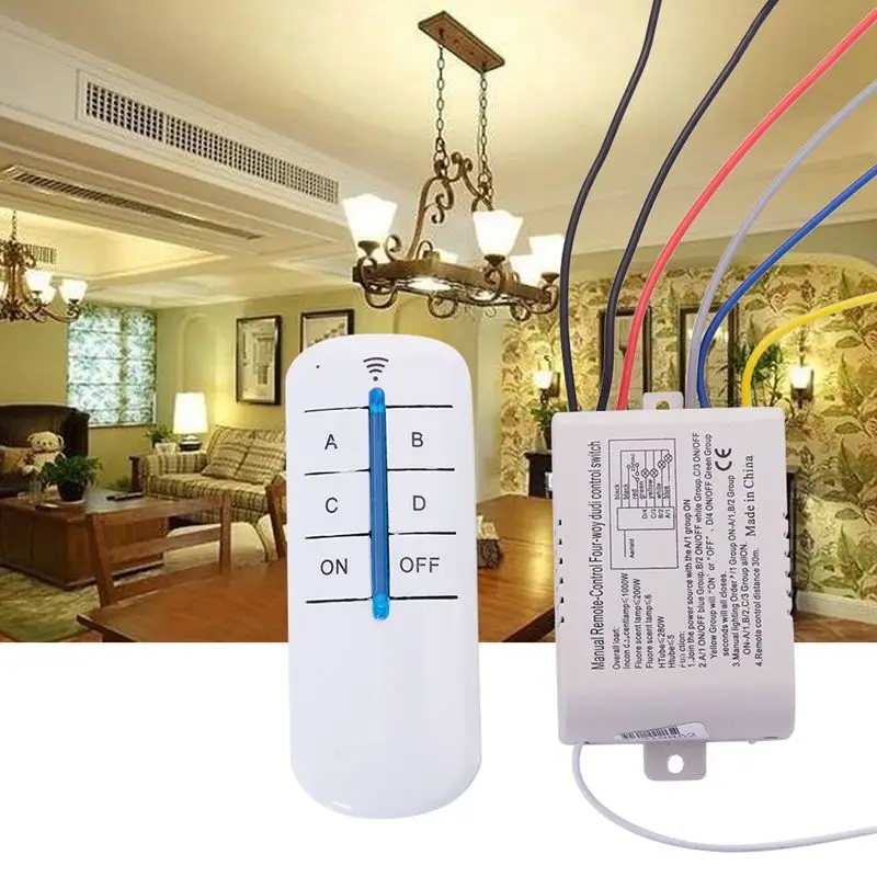 4 Way Light Lamp Digital Wireless Remote Control Switch ON/OFF 220V