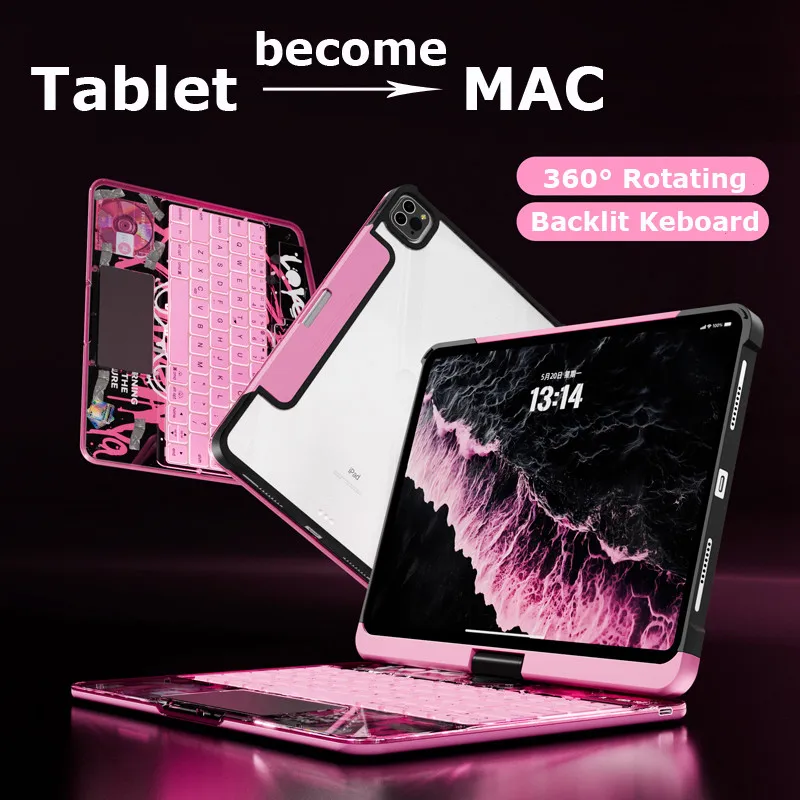 

Case for IPad Mini 7 2024 Mini A17 Pro Gen 8.3 Inch Mini 6 2021 Backlit Transparent Crystal Stand Tablet Keyboard Casing Cover