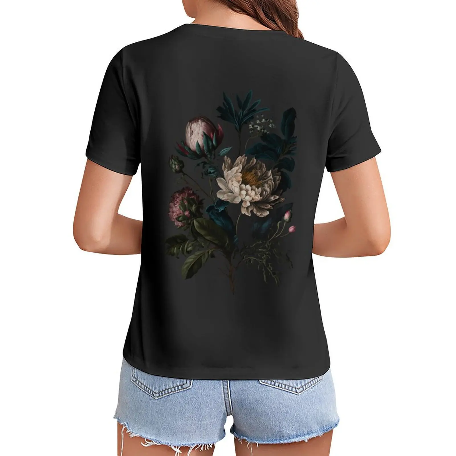 

Dark Academia Peony Botanical T-Shirt sweat cute clothes Blouse graphics tops Women