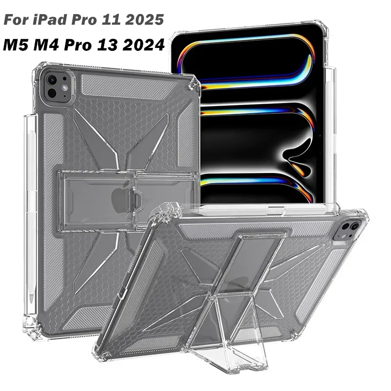 For iPad Pro 13 11 M5 2025 Case Crystal Clear Stand Cover Accessories for iPad 13 Inch 2024 M4 Pro 11