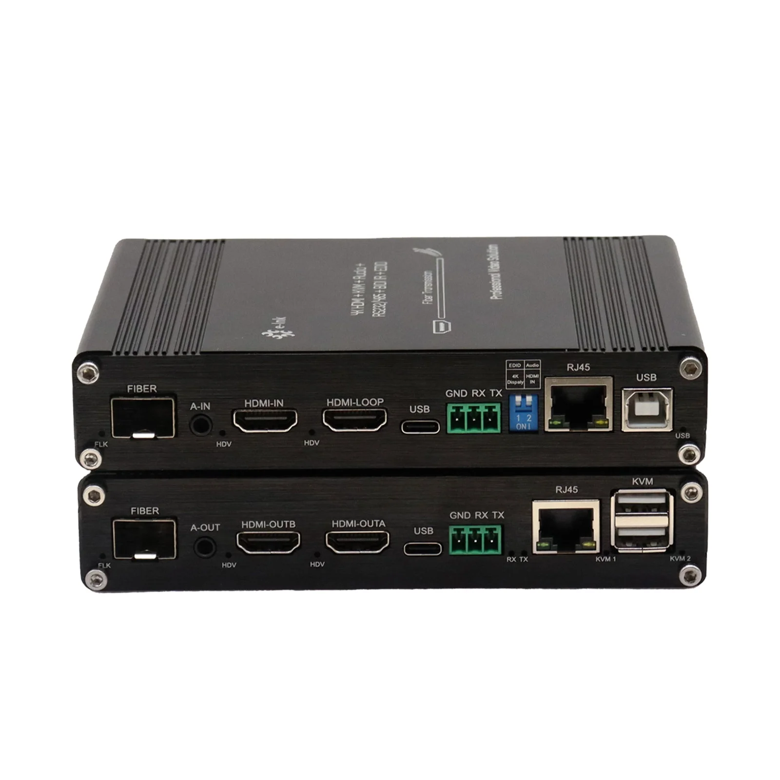 

Multifunctional 4K 60Hz HD-MI KVM Fiber Extender with 10/100M Ethernet, External Audio, IR and RS232 or RS485