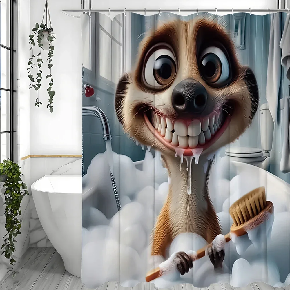 Cartoon Erdmännchen Duschvorhang, Badezimmer dekorativer Duschvorhang, wasserdichter Duschvorhang mit Haken
