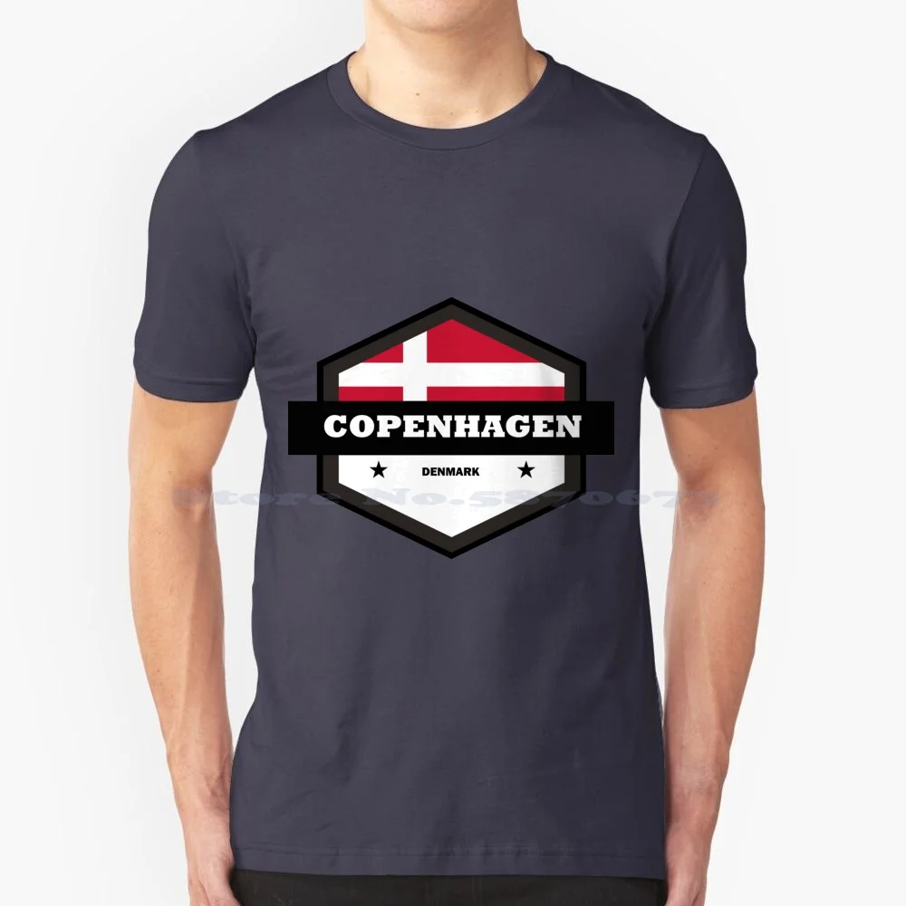 Copenhagen Hexagon With Denmark Flag Minimalistic & Classic T Shirt 100% Cotton Tee Flag Denmark Copenhagen Minimalistic Made