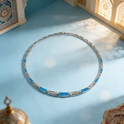 Women's Elegant Jewelry Gift,Blue Opal Gem Necklace New Trendy Necklace for Women Fine Jewelry Gorgeous Unisex Chain Necklace