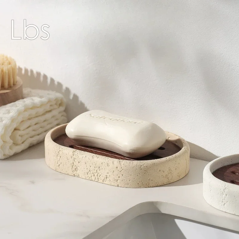 Natural Travertine Soap Dish with Draining Design, Stone Bathroom Sink Countertop Organizer, Home Decor Gift for Kitchen Shower