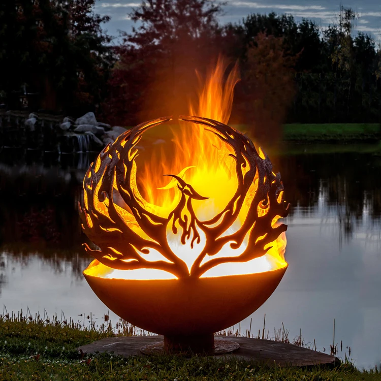 Circular Outdoor Landscape Steel Sphere Fire Pit Bowl Patio Heater Bonfire