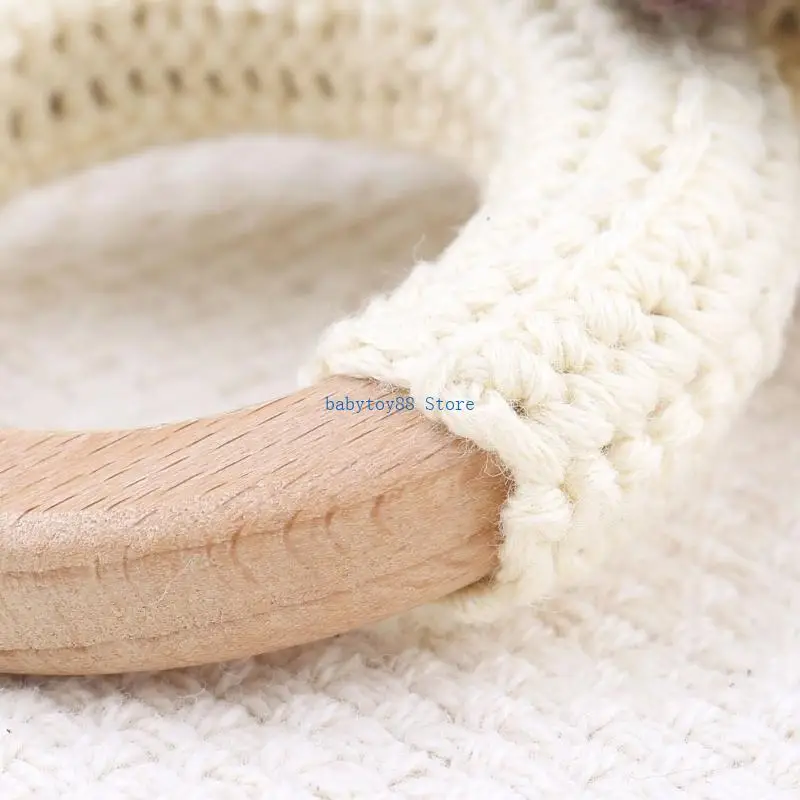 

Y4UD Crochet Teether Toy Rattle for Baby Forest Friend Handmade Amigurumi Crochet Bunny Panda- on Natural Wooden- Teething