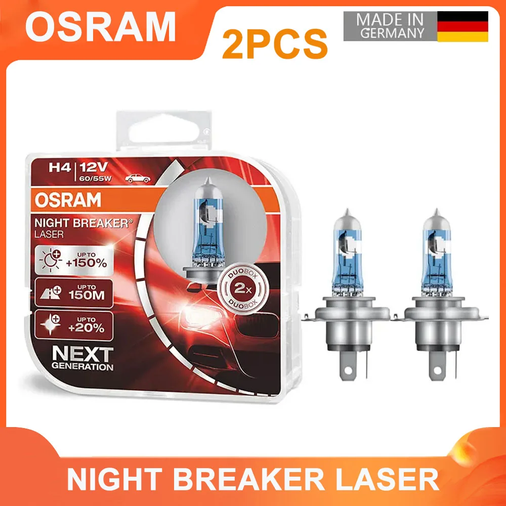 OSRAM H1 H3 H4 H7 NIGHT BREAKER LASER Next Generation Headlight H8 H11 9005 9006 55W 3700K Fog Lights Auto Halogen Bulbs (2 Pcs)