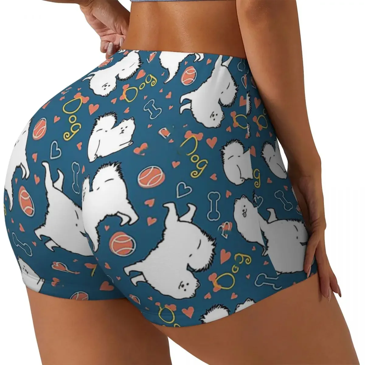Custom Love Samoyed Dog Women Gym Workout Running Shorts Athletic Volleyball Biker Yoga Shorts