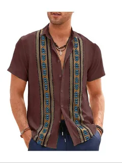 Men's 2025 New Summer Fashion Trend Hawaiian Short-sleeved Lapel Button Shirt 3D Digital Print Vacation Beach Men's Shirt