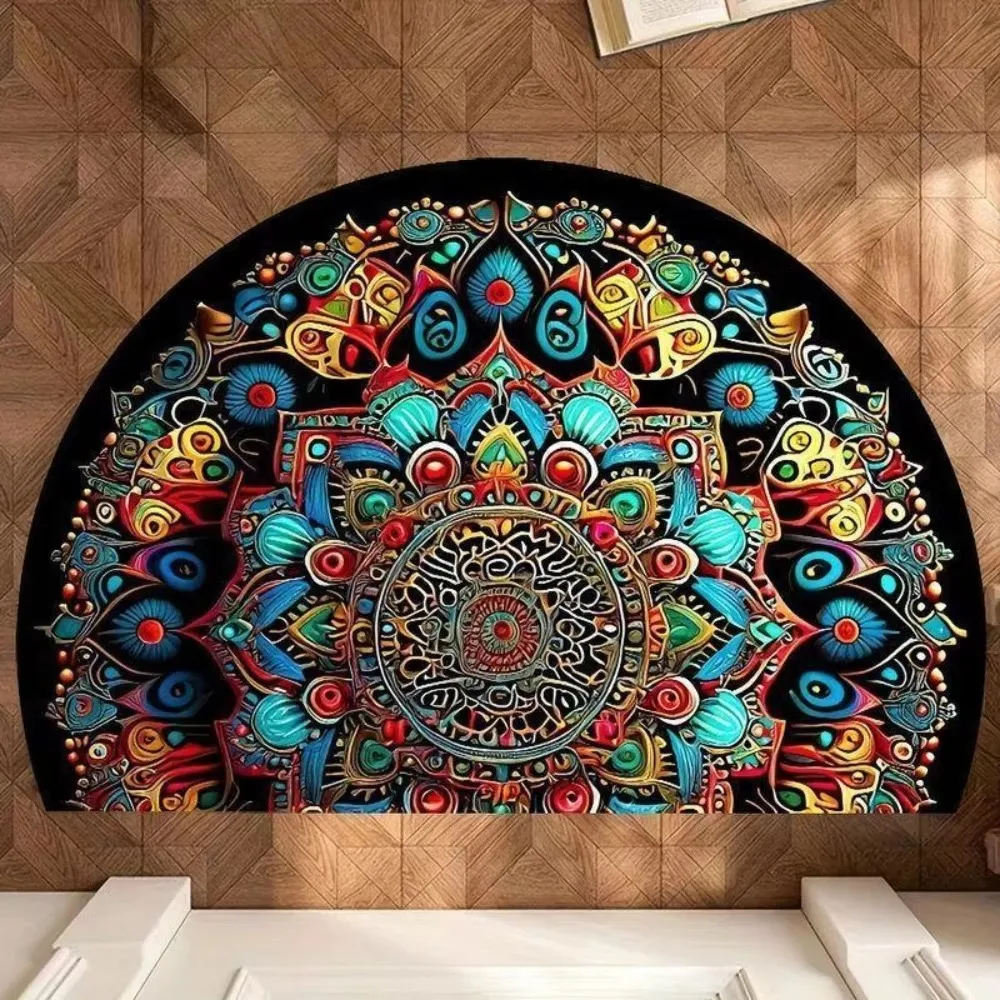 VIKAMA Mandala Half-Circle Welcome Doormat—Noise-Reducing, Non-Slip Balcony, Entryway, and Laundry Room Rug for Home Decor