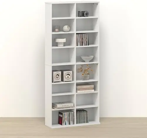 Toki 16-Shelf DVD Storage Tower, Adjustable Movie Shelf & CD Rack, Space Saving Media Storage Cabinet for Living Room