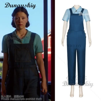 女性のための真珠付きの青いコスプレ衣装,ホラースーツ,Tシャツ,ストラップ,パンツ,ファームスーツ,ハロウィーン,カーニバルパーティー,アニメ映画