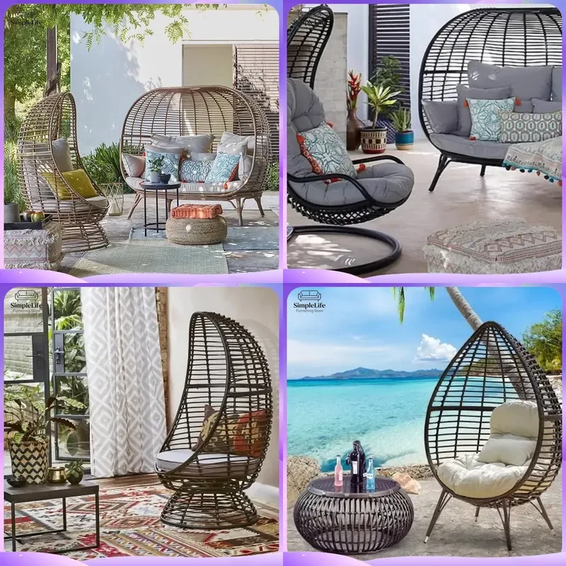 Outdoor Round Rattan Nest Sofa Set Nordic Style Lazy Lounge Chair for Patio Courtyard Garden Balcony Outdoor Furniture with