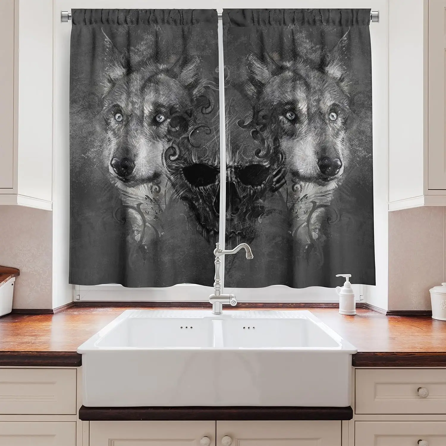 Dual Wolf Head Curtains Realistic Animal Print for Living Room Bedroom Window Decor