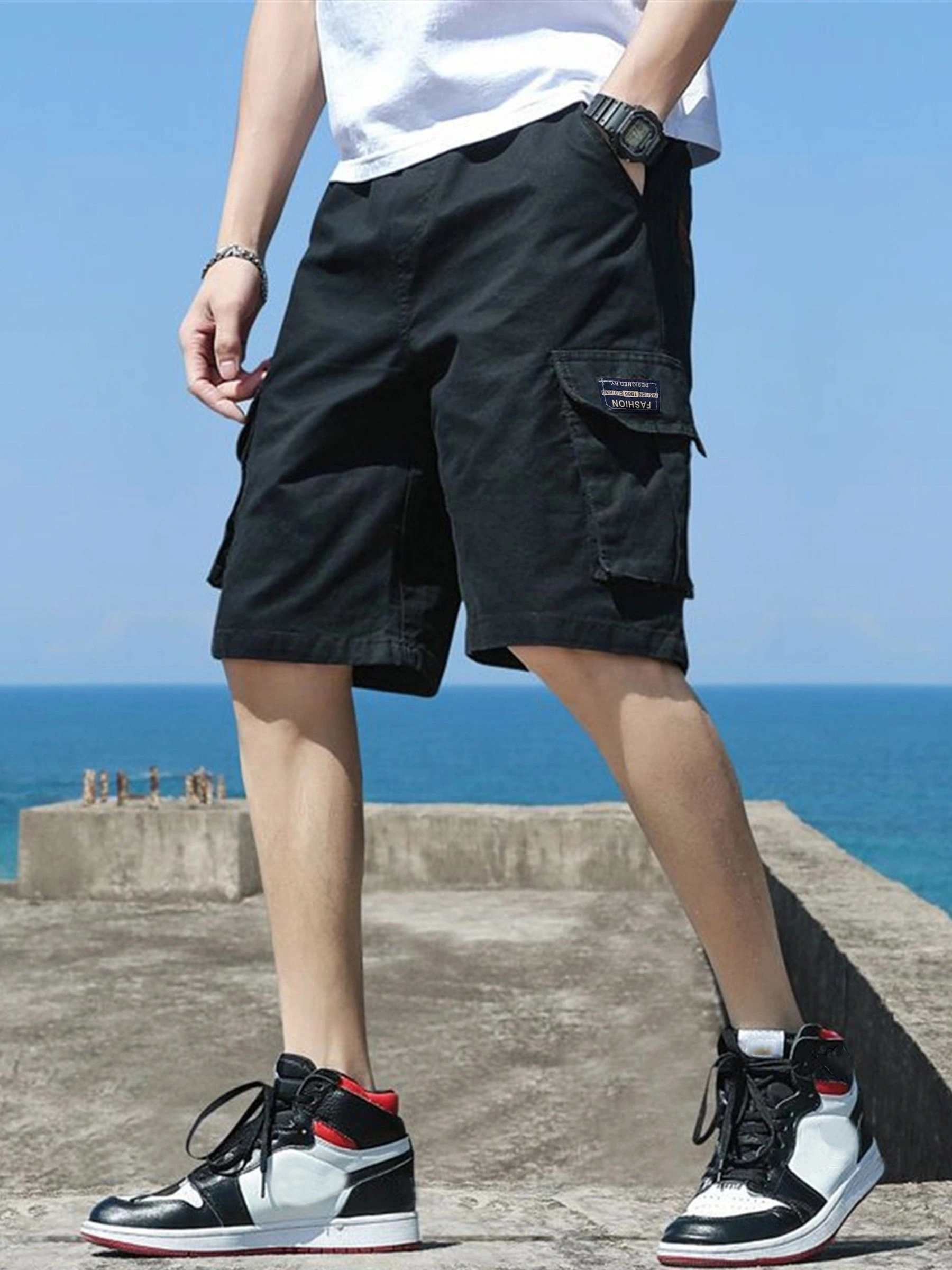 US Oversized  5XL Summer Solid Shorts Men Big Size Social Elastic Waist Men Shorts Outwear Black Beach Chubby Cargo Shorts