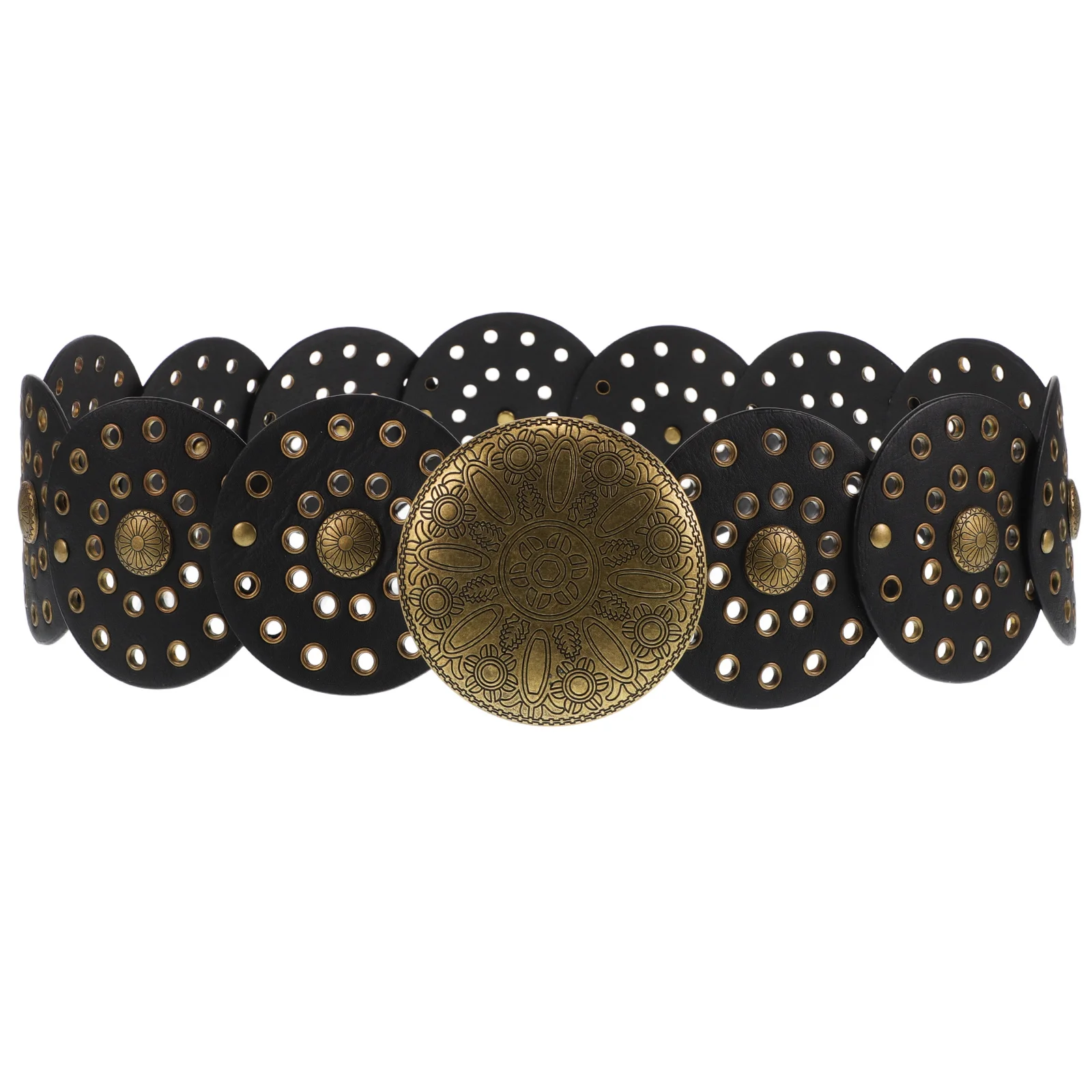 Cintura vintage a disco cavo Cintura Boho larga Stile occidentale Fibbia in metallo Abiti da cowgirl Accessori da concerto di campagna per le donne