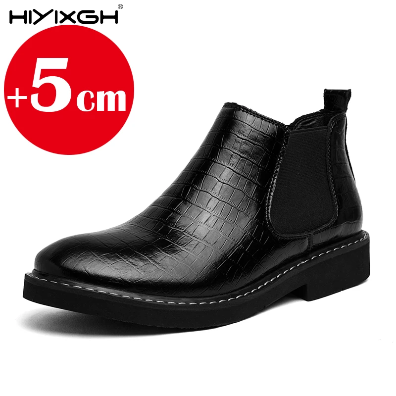 

Ретро змеиный узор из воловьей кожи, увеличивающая рост 5 см, мужские ботинки челси, ботильоны-лифты, модные мужские ботинки большого размера