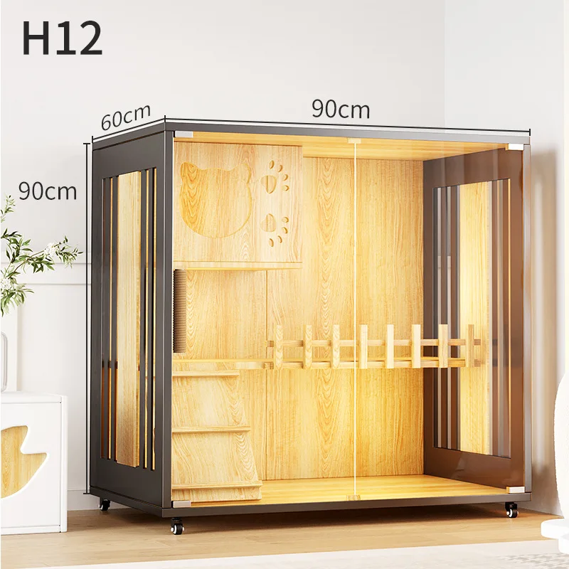 Waterproof Multi Level Solid Wood Cat Villa Glass Display Large Indoor Pet Cage Small Animal Play House