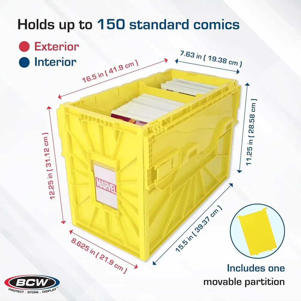 2-Pack Yellow Plastic Comic Storage Bins, Holds 150 Comics Each, Stackable and Acid-Free