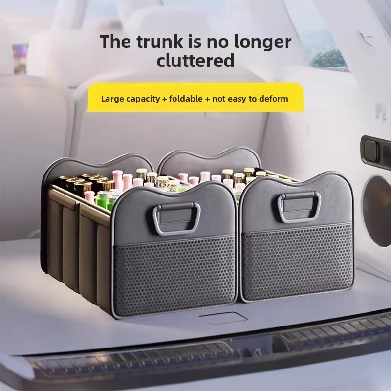 Nappa Leather Car Trunk Storage Box Foldable Car Trunk Organizer Cars Accessories Interior Large Capacity Car Storage Organiser