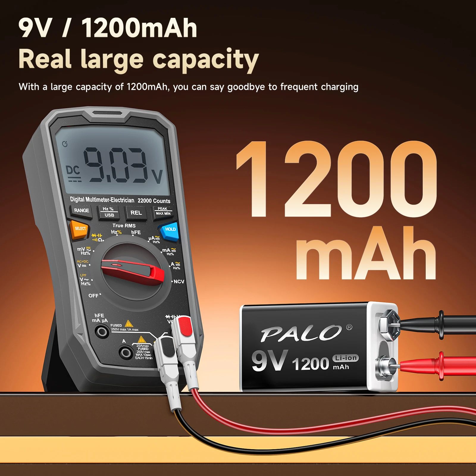 PALO 9V USB Rechargeable Battery 1200mAh Type-C Rechargeable 6F22 9V Li-ion Battery for RC Helicopeter Model Multimeter Toy