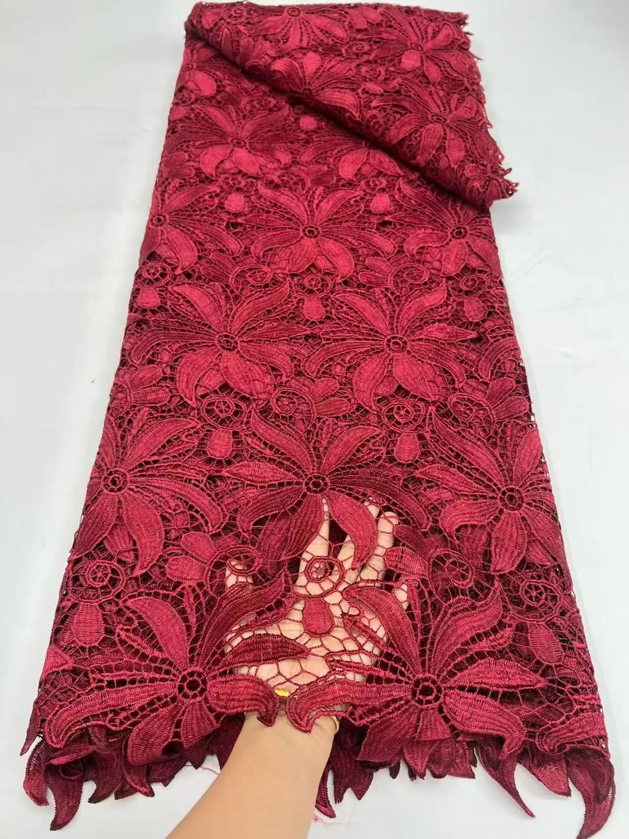 

High Quality African Guipure Cord Lace Fabric for Women 5 Yards Nigerian French Chiffon for Wedding Asoebi