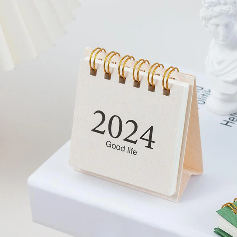 Mini 2024 Calendar Folding Coil Desk Calendar Book Kawaii Daily Time Manegement Monthly Planner To Do List Home Office Supplies