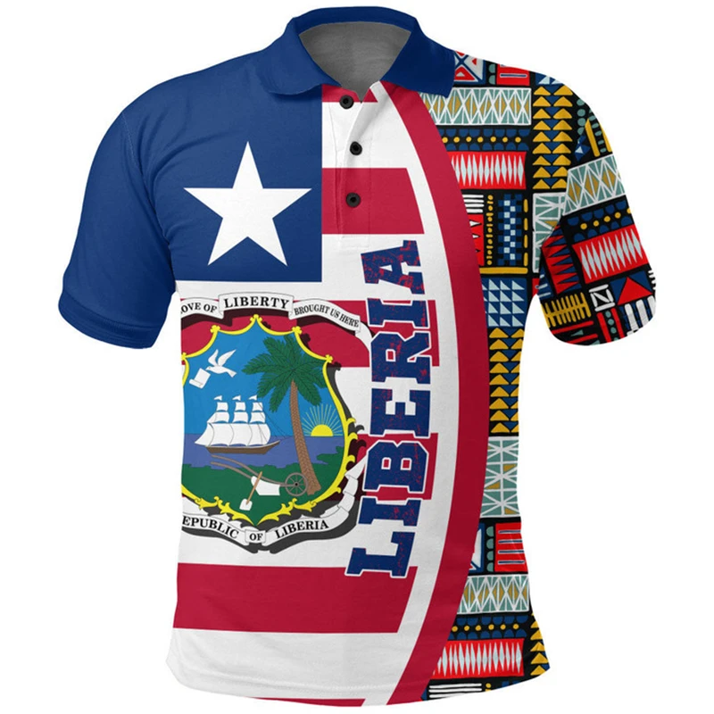 2024 New 3D Liberia LR National Flag Printing Polo Shirt Daily Casual Sports Fitness Coat Of Arms Graphic Shirts Men's Polo Tops