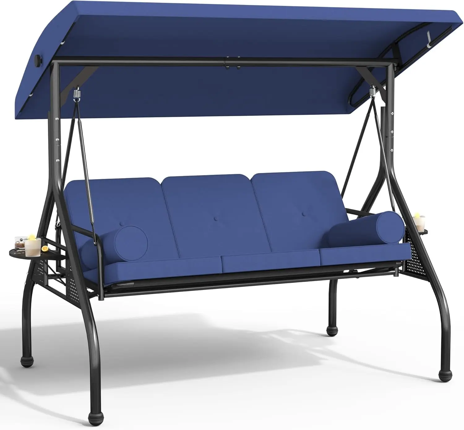 

3-Seat Patio Porch Swing with Adjustable Tilt Canopy, Outdoor Bench Swing with Removable CCushions, Cup Holder and Pillow