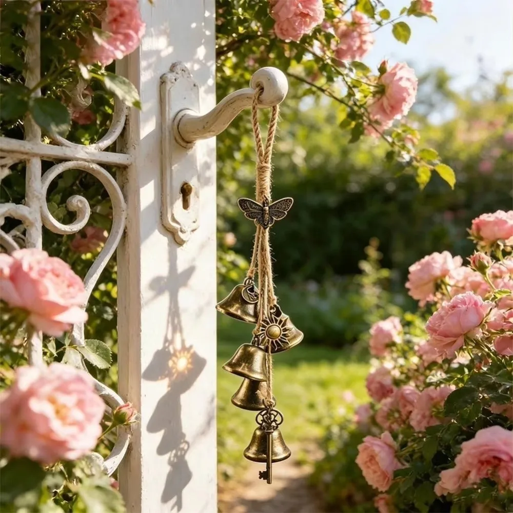 Pagan Decor Vintage Witch Bells Bronze Handmade Wind Chime Bell Butterfly Decor Retro Bell Pendant Outdoor