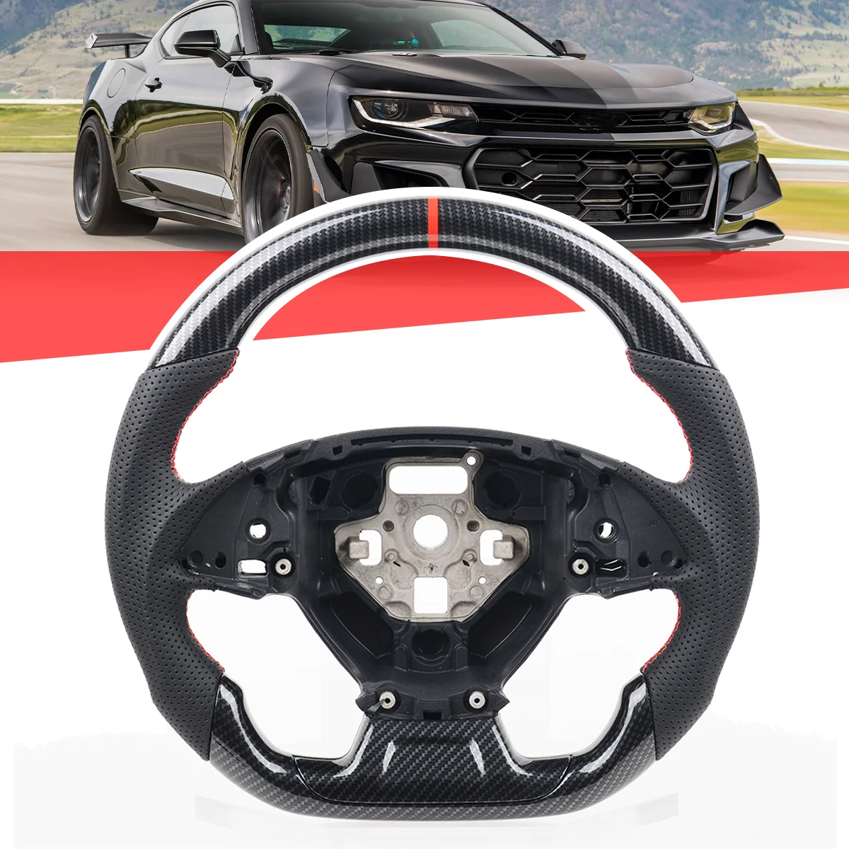 

Для Chevrolet Camaro 2016-2023 SS ZL1 Hydro Dip руль из углеродного волокна перфорированное кожаное гоночное колесо