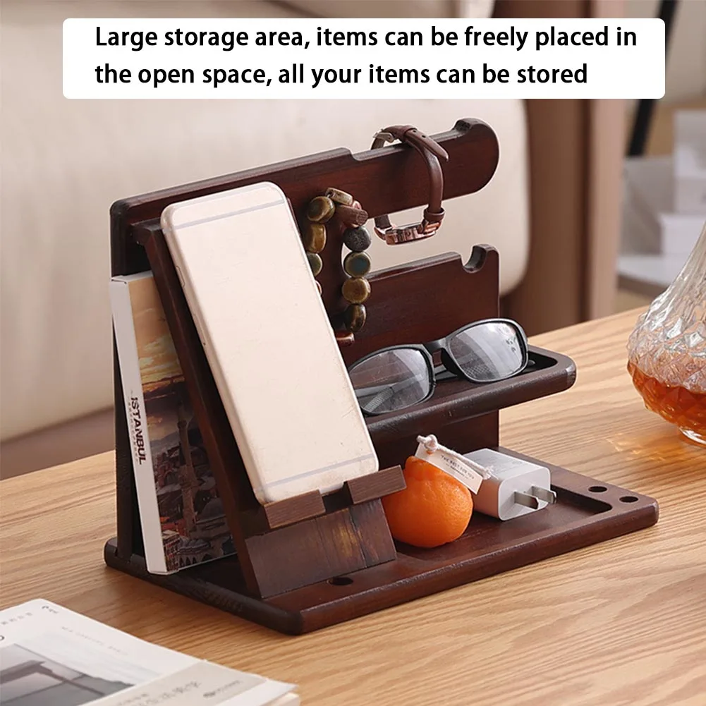 남성용 나무 선반 기념일 선물, 멀티 레이어 책상 보관 랙, 전화 거치대 도킹 스테이션 지지대 스탠드