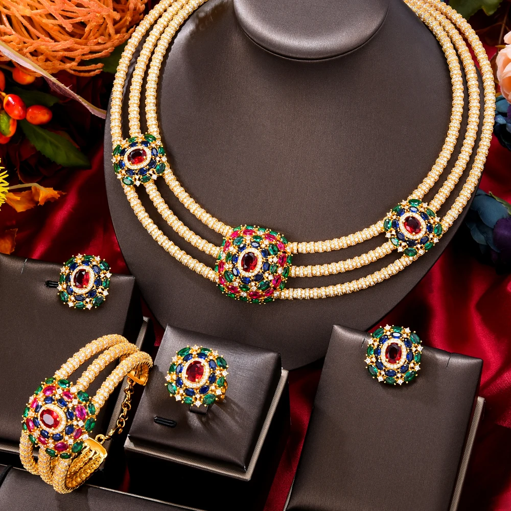 GODKI Famous Brand Blossom Flower African Dubai Jewelry Sets For Women Wedding Party Zircon Wedding Bridal Jewelry Gift