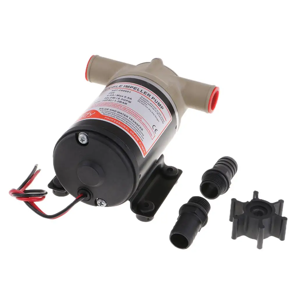 

Boat Bilge Flexible Impeller Water Pump 24V Heavy Duty Metal for Washdown Livewell Circulation