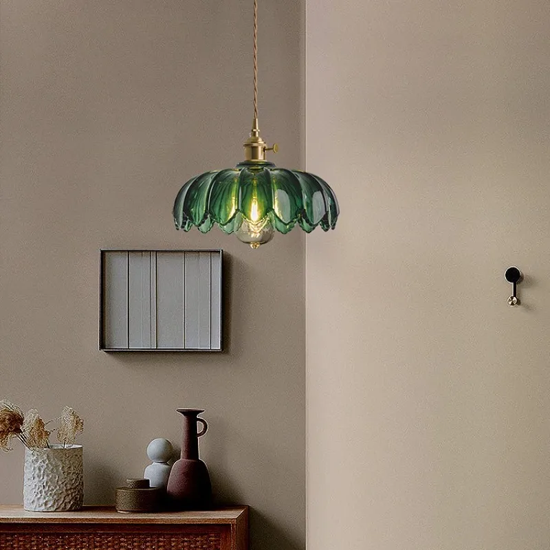 European Petal Glass Pendant Lights Retro Restaurant Bedsides Bedroom Bar Counter Entrance Hanging Line Chandeliers Decoration