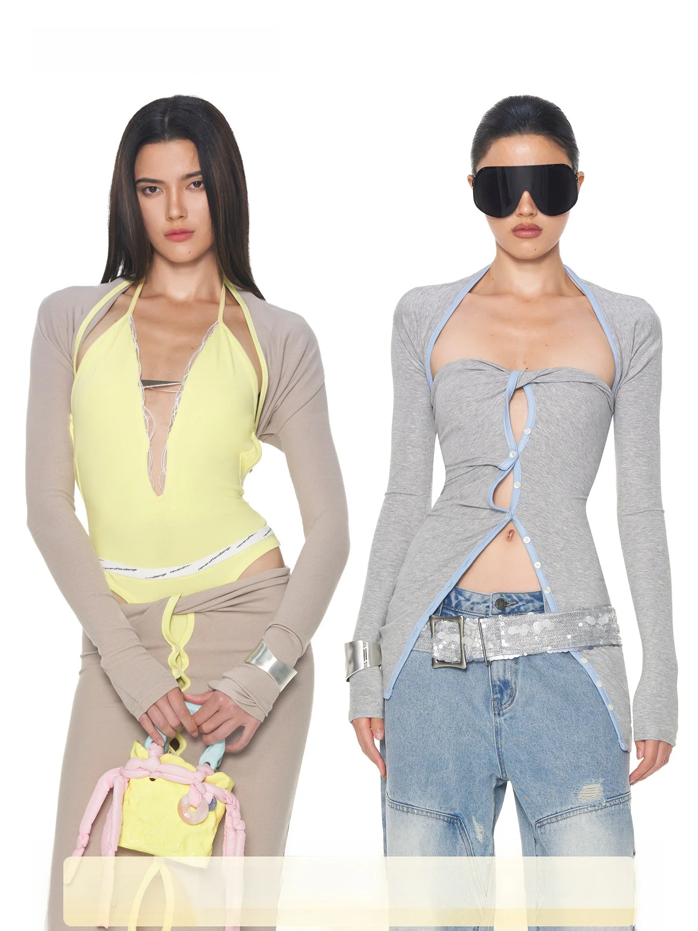 

Комплект NOLA: вязаный топ-боди с узлом и цветовыми блоками, утягивающий, модный, с высокой талией, хлопковый, с V-образным вырезом, с длинным рукавом