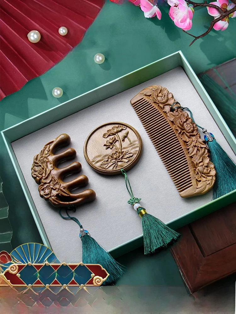 

Расческа для волос из сандалового дерева, массажная расческа, зеркальный резной подарочный набор для подруги, мамы, дня учителя, инструмент для личной гигиены oming