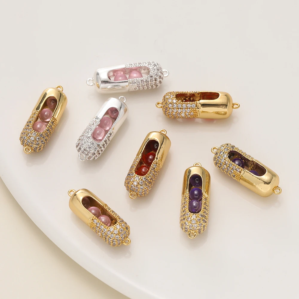 

1Piece/Lot 18K Gold Plated Metal Copper Capsule Shape Double Ring Pendants for DIY Bracelet Necklace Jewelry Making Accessories