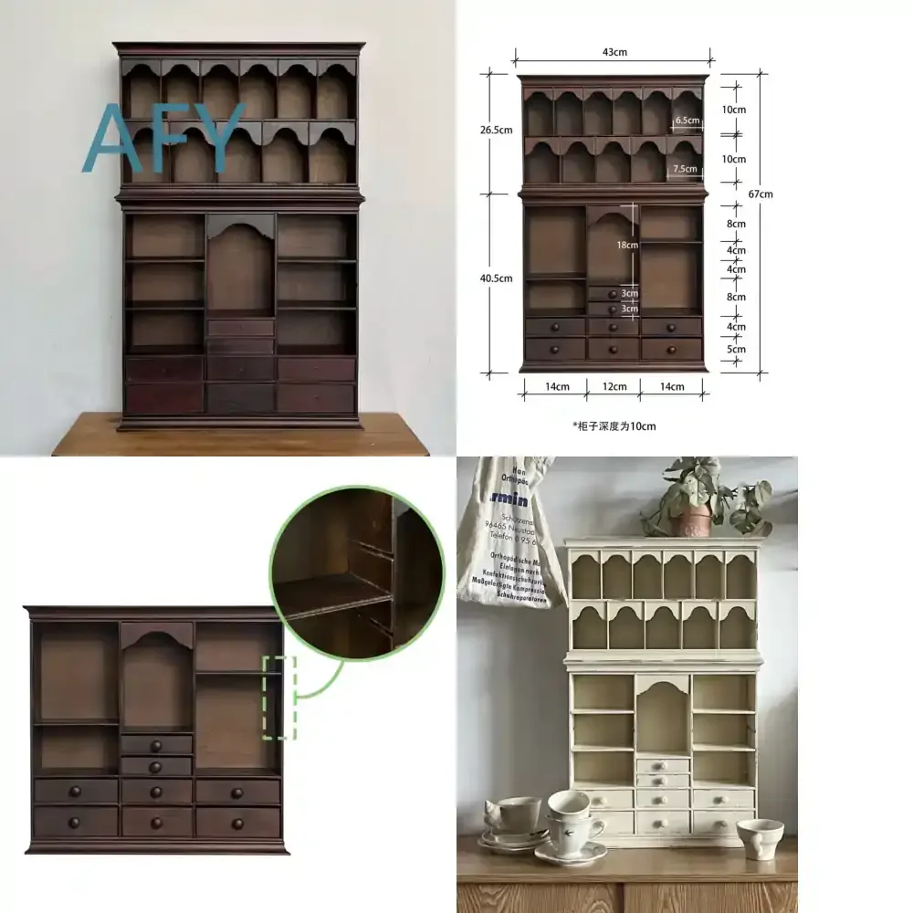 Retro Desktop Storage Display Cabinet for Home Office Living Room Bedroom Study Room Organizer Shelf Unit for Books