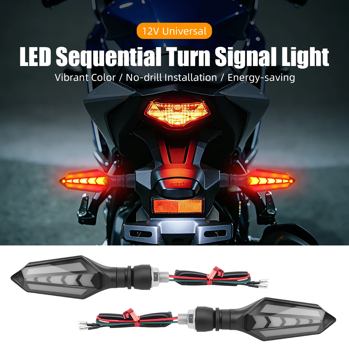 1Pair Motorcycle LED Turn Signals Light Double-Sided Arrow Flowing Water Blinker Light Motor LED Front Rear Indicators Light