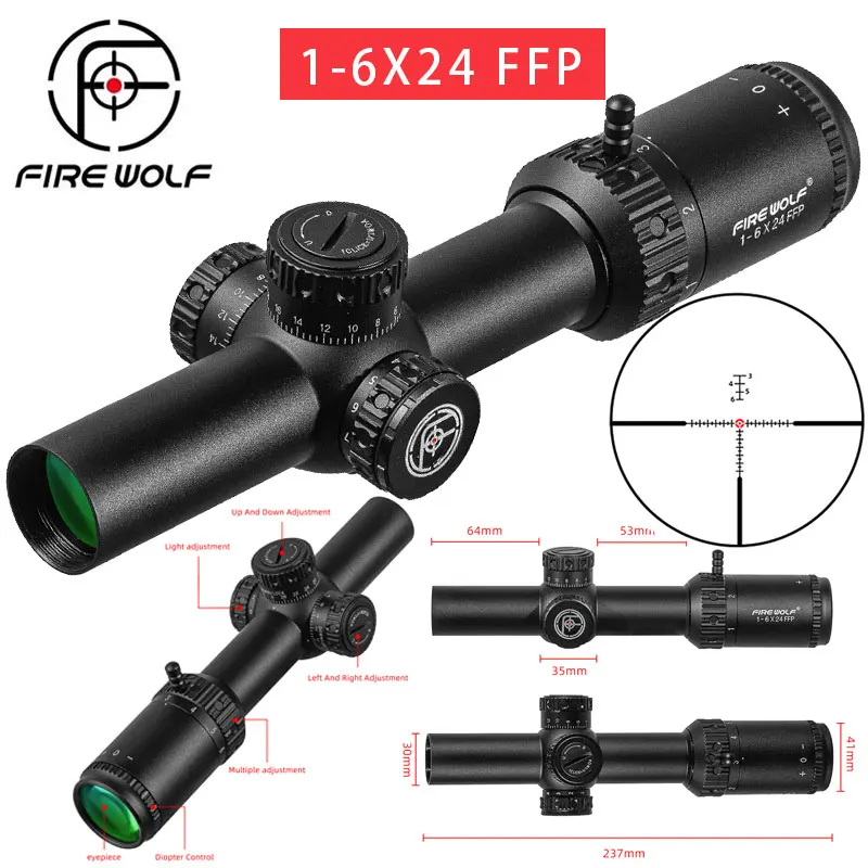 

FIRE WOLF FFP 1-6X24 IR Compact Hunting Scope Tactical Rifle Scopes Glass Etched Reticle Wide Field of View Optical Sights