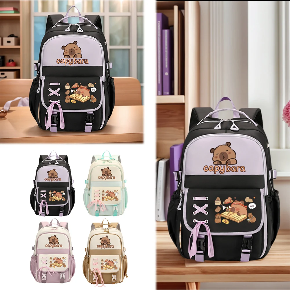 حقيبة ظهر Capybara Kawaii بحزام كتف قابل للتعديل حقيبة ظهر للطلاب حقيبة ظهر مدرسية كرتونية لطيفة للطلاب المراهقين