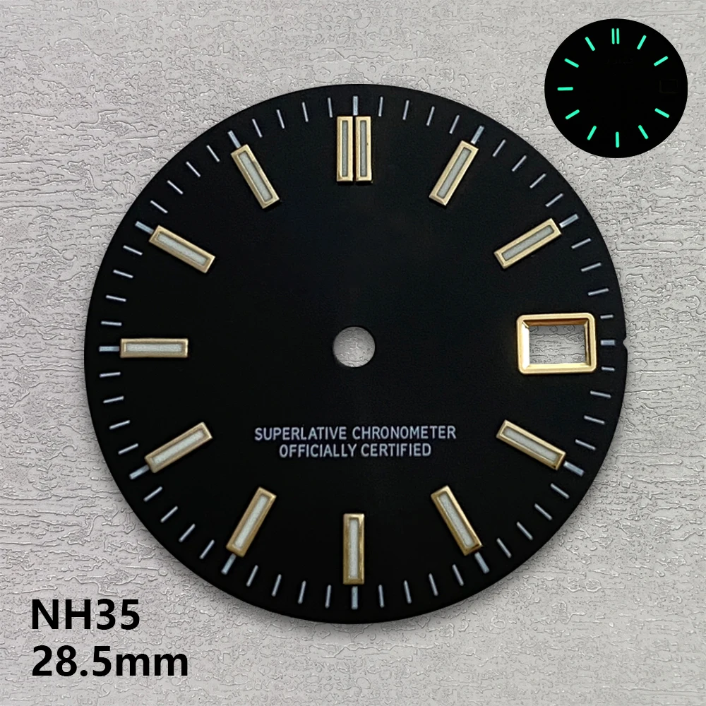 28.5mm S Logo Day just Dial Fit NH35/NH36/4R/7S Japanese Movement Green Luminous High Quality Watch Modification Accessories