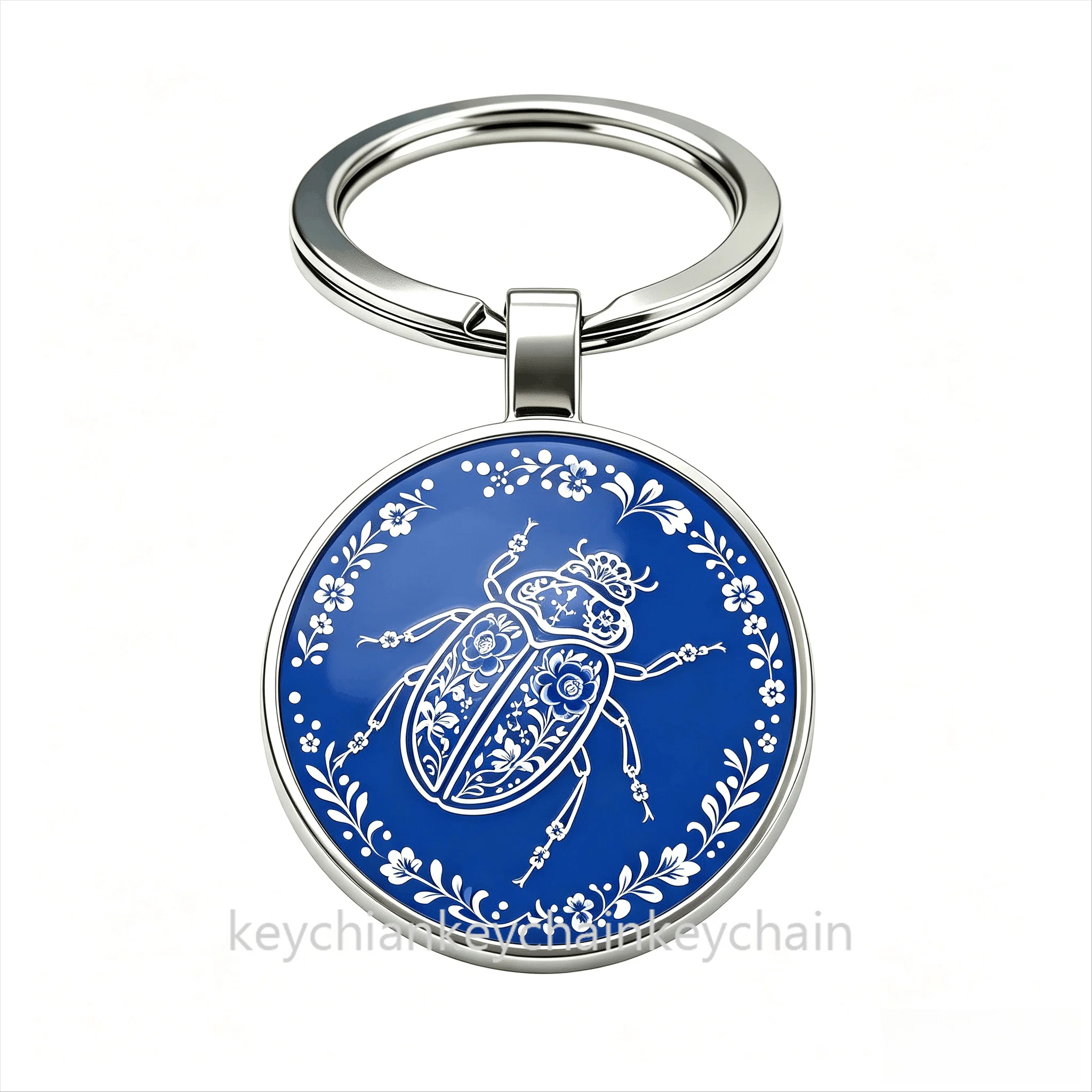 Russian Blue And White bug Insect Keychain Keyring Bag Pendant Gift