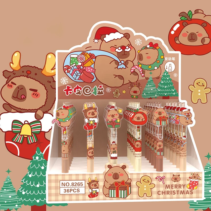 6/36Pcs Cartoon Capybara Christmas Gel Pens Cute Writing Smooth Pressing Neutral Pens Children Gifts Office School Supplies