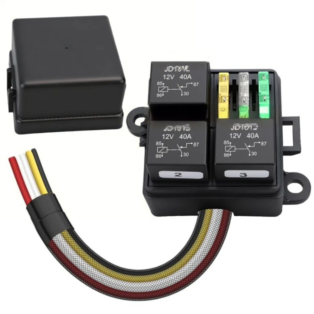 

For ATC For ATO Blade Fuse Compatible 12V 24V Prewired Fuse Relay Box Kit with Three Position Layout for Circuits
