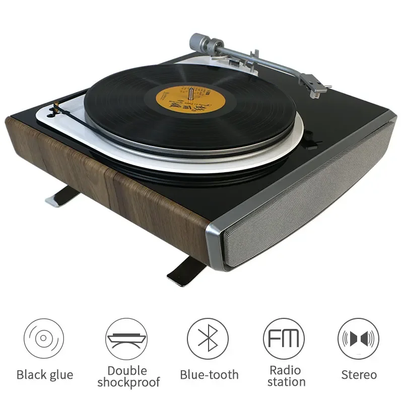 high end Modern wooden  hifi Retro 3 speed record player w/FM Radio/Blue-tooth and built-in stereo speaker turntable viny